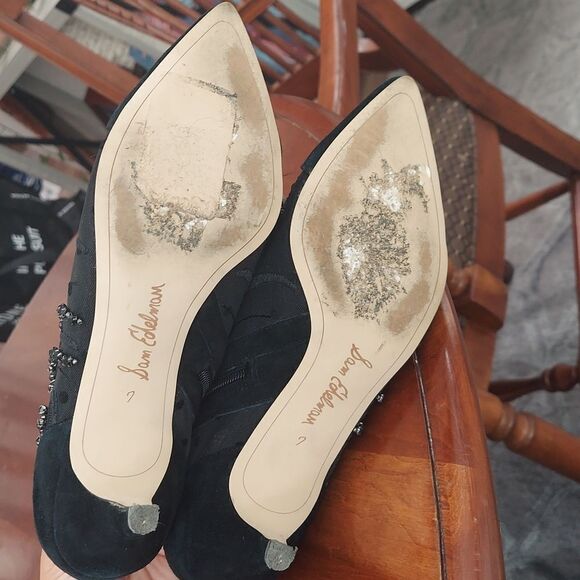 Sam Edelman Kami Black Mesh/Suede Kitten Heel Bootie Pearl Stud Embellished Sz 7 - Picture 11 of 16